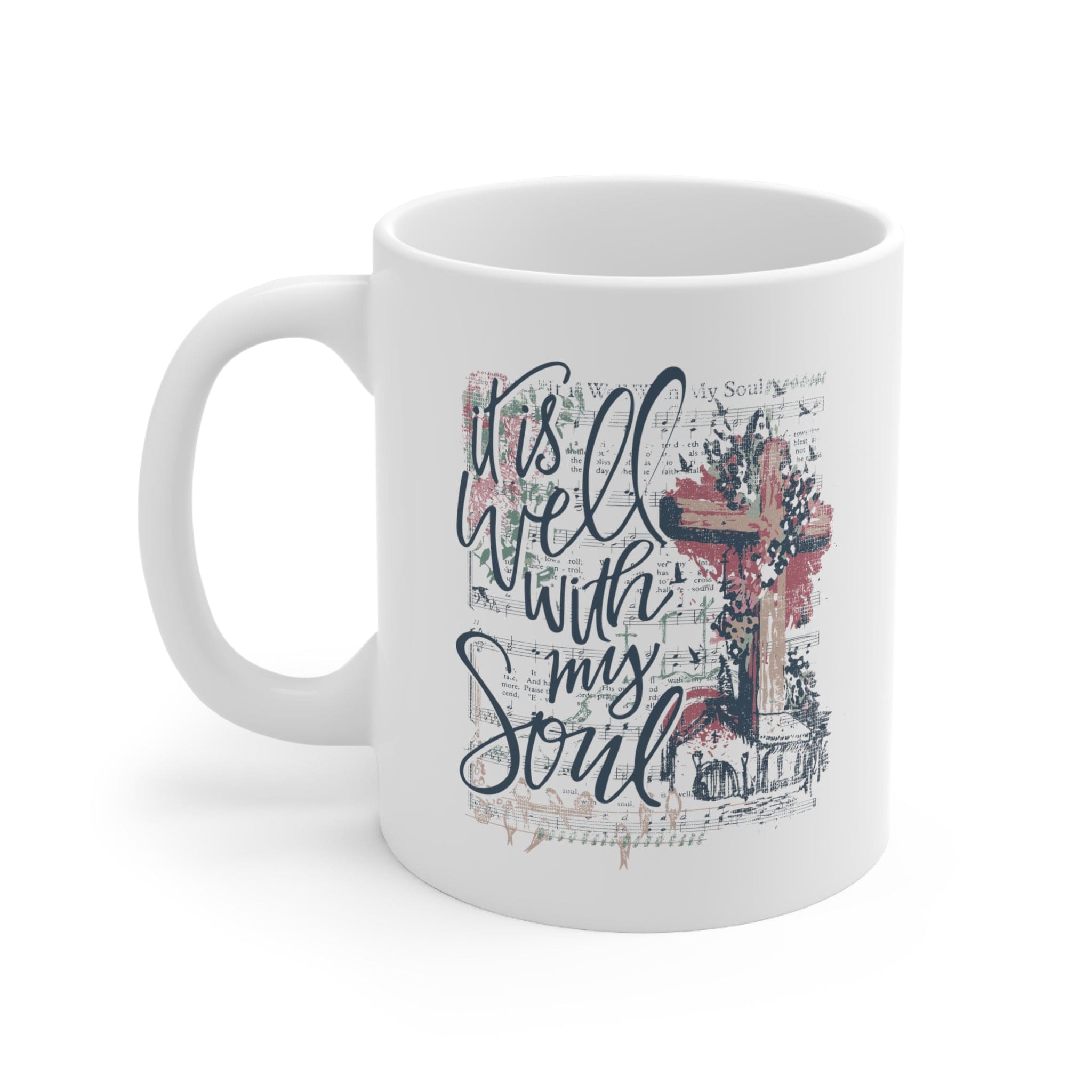 inspirational mug, Floral It is well with my soul coffee cup, cute