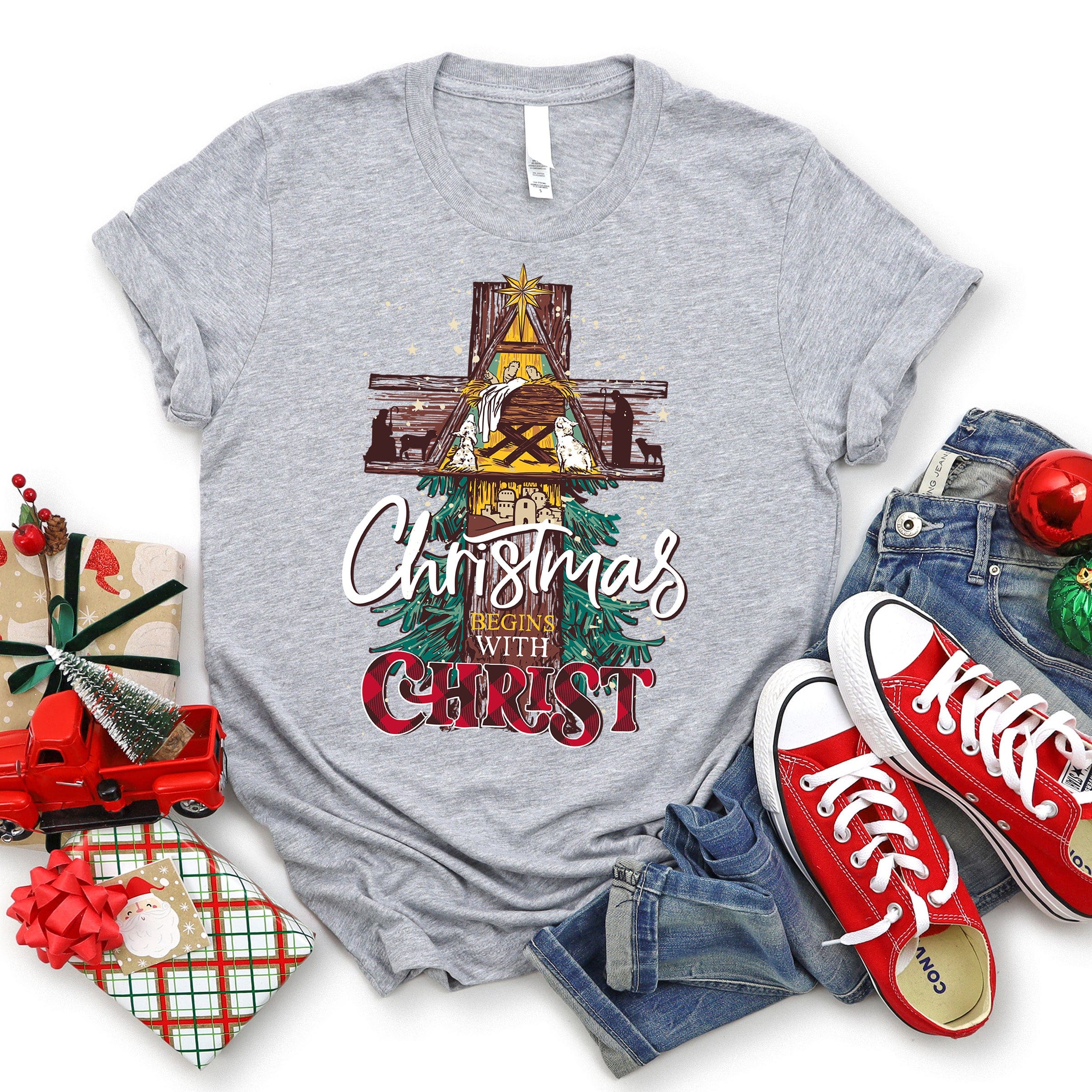 christmas begins with christ t shirt