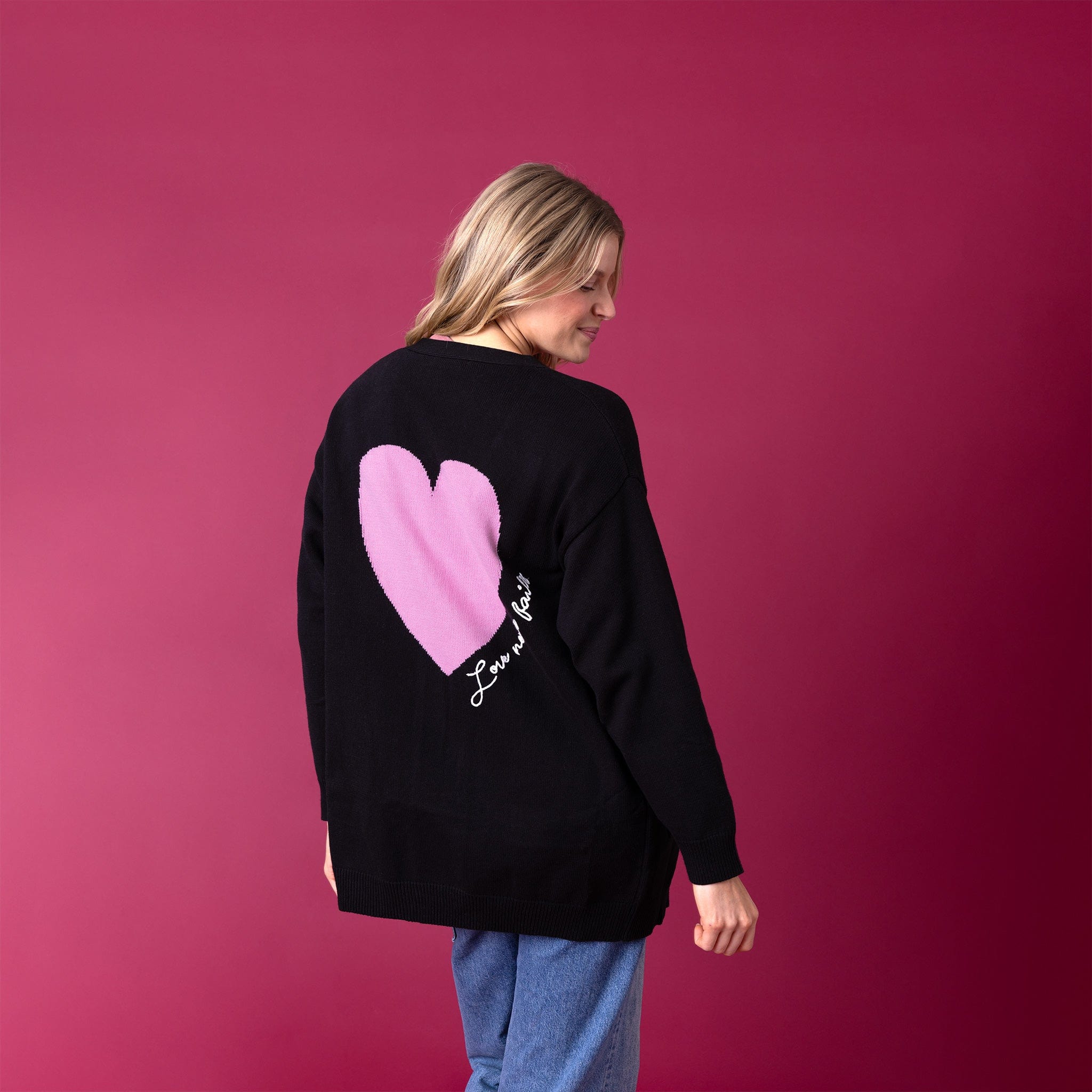 Love Never Fails Heart Intarsia Cardigan