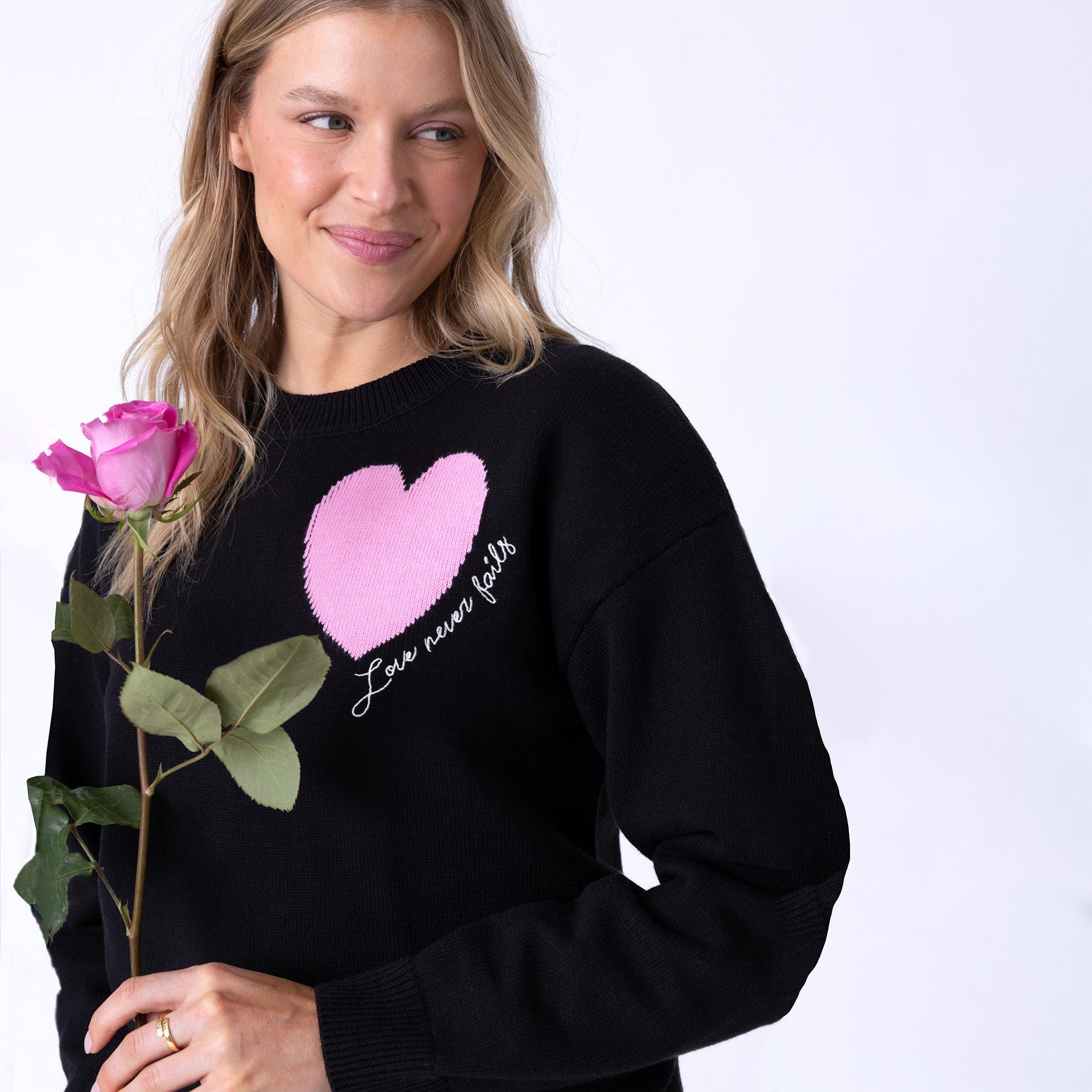 Love Never Fails Heart Intarsia Pullover Sweater