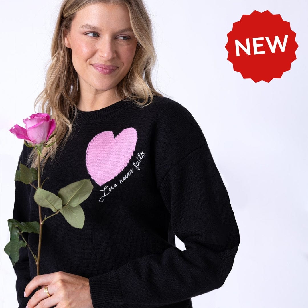 Love Never Fails Heart Intarsia Pullover Sweater