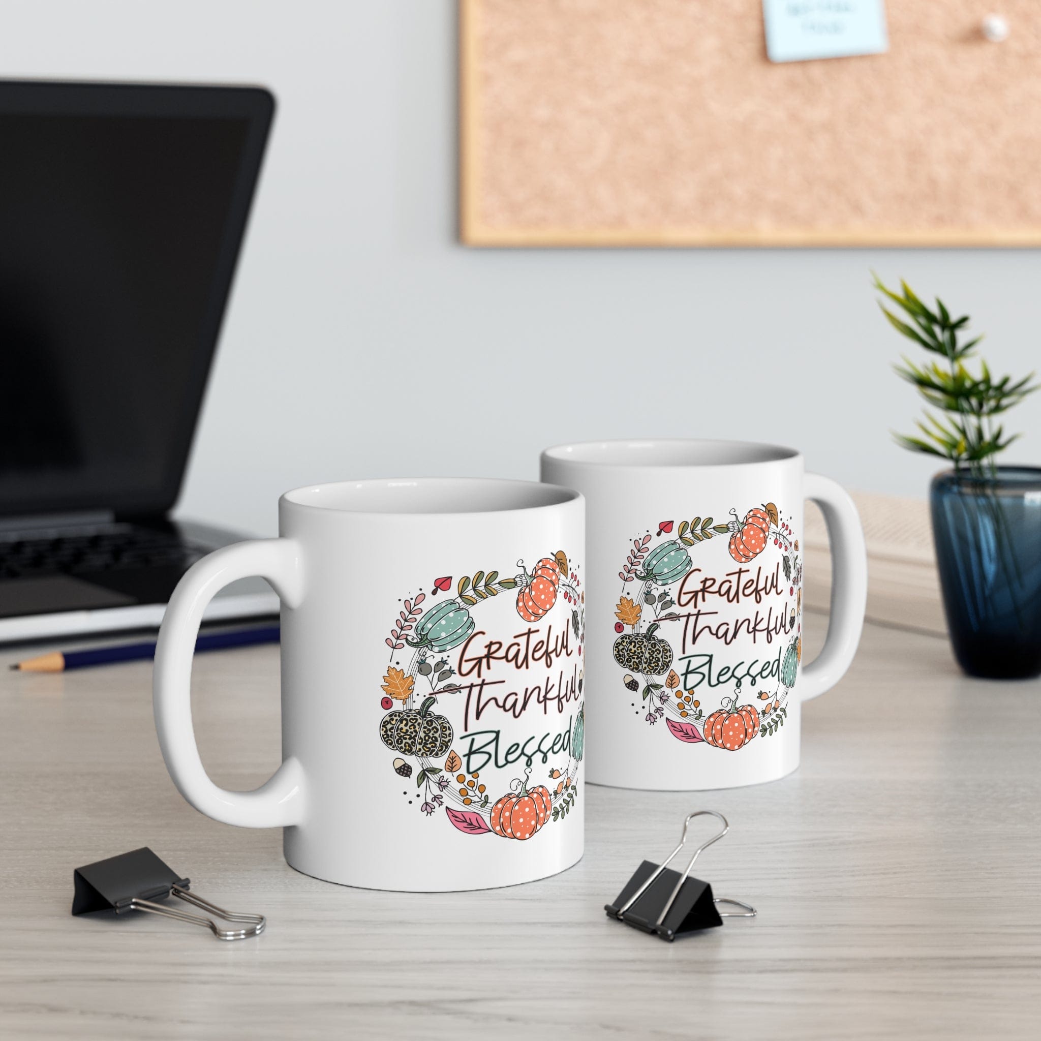 Grateful Thankful Blessed Harvest White Mug