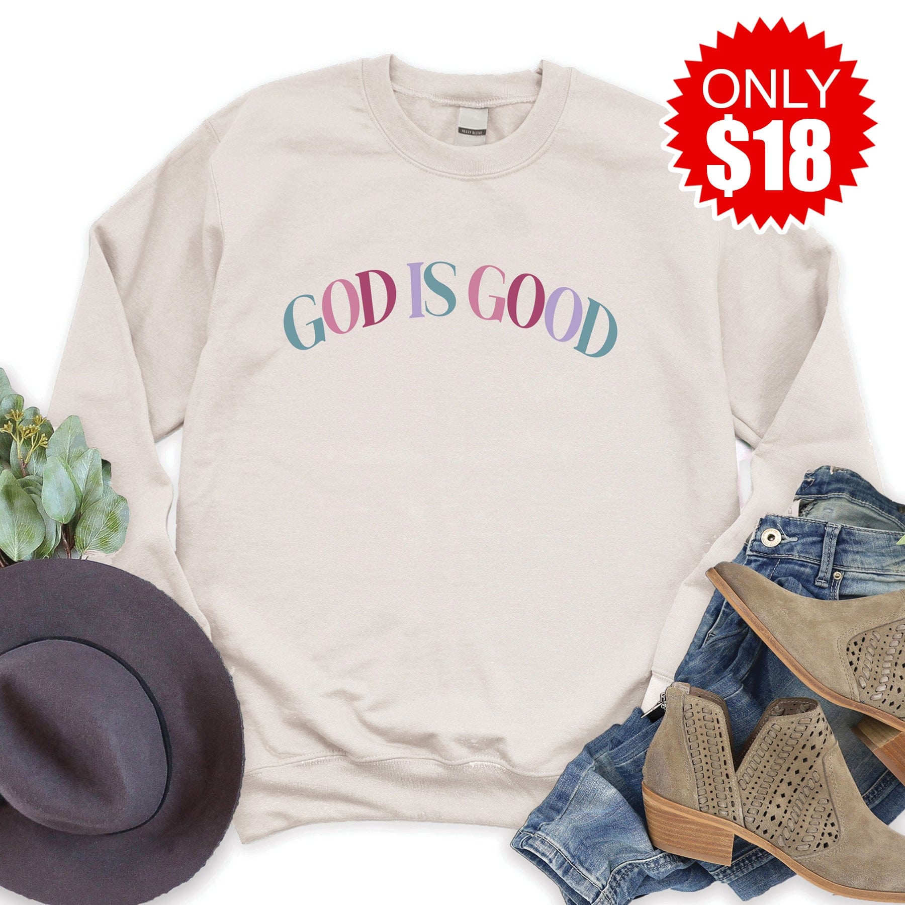 God is Good Crewneck Sweatshirt - Heather Dust