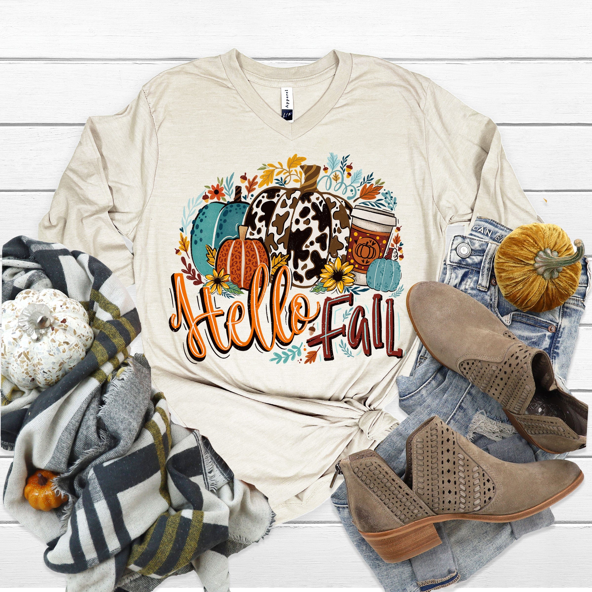 Hello Fall 3/4 Sleeve V-Neck | Love in Faith