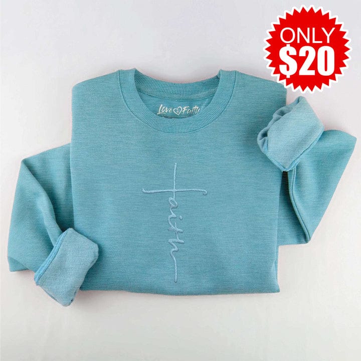 Faith Cross Embroidered Crewneck Sweatshirt - 20