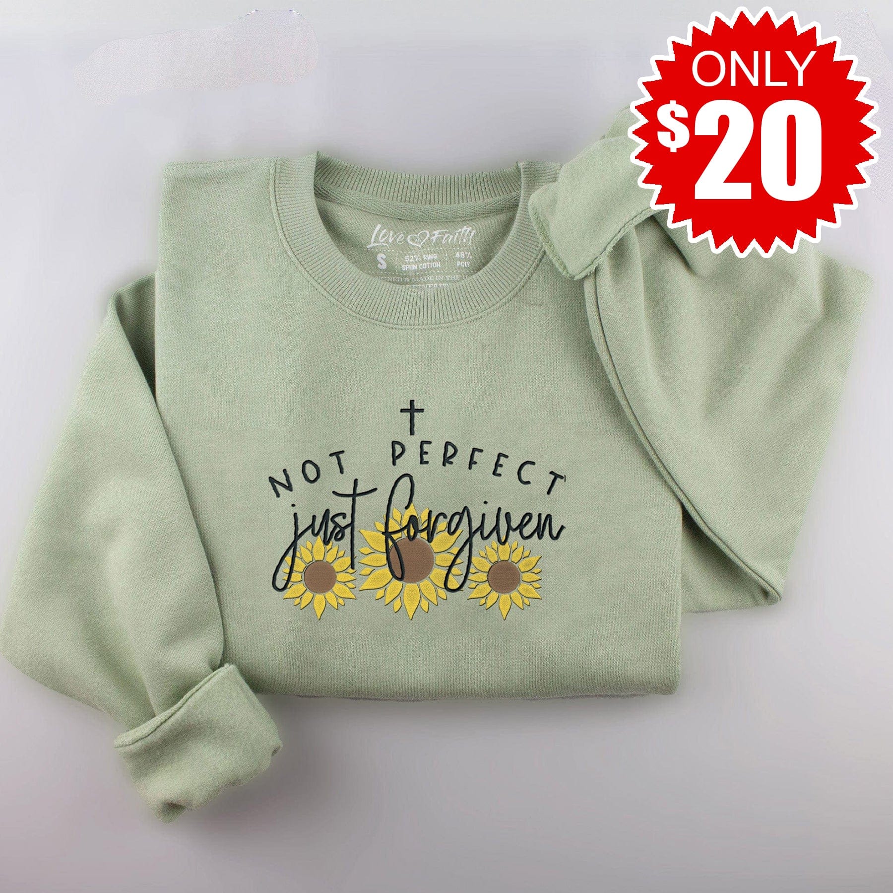 Embroidered Forgiven Sunflower Sweatshirt - 20 | Love in Faith