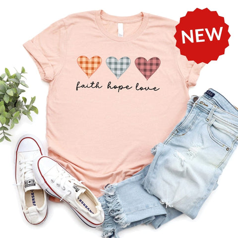 Faith Hope Love Plaid Hearts Tee